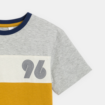 تيشيرت بأكمام قصيرة، بكتلة لون أصفر كاري، للفتيان.الصغار.